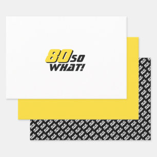 Moderne schwarze gelbe Typografie 80. Geburtstag Geschenkpapier Set