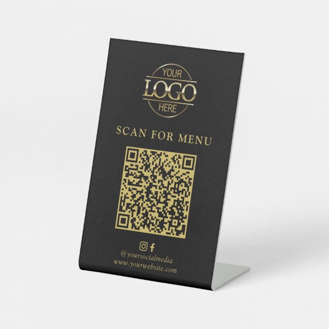 Moderne schwarze Geschäft-Logo kontaktlose QR-Code Sockelschild (Vorderseite)