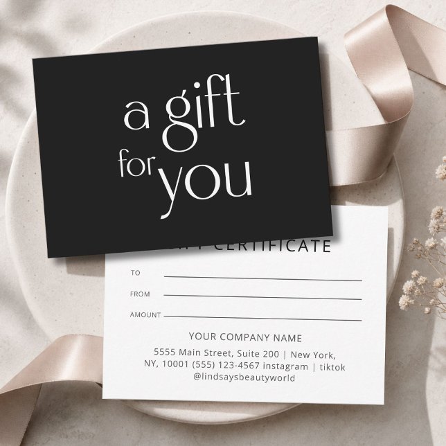 Moderne schwarze Geschenkkarte (Modern Black Gift Certficate)