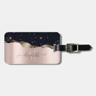 Moderne schwarze Glitter-Roségold-Monogramm Gepäckanhänger