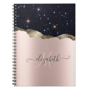 Moderne schwarze Glitter-Roségold-Monogramm Notizblock