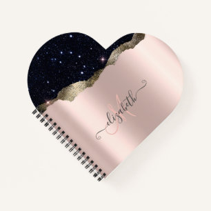 Moderne schwarze Glitter-Roségold-Monogramm  Notizbuch