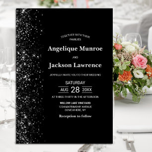 Moderne Schwarze Glitzer Hochzeit Einladung