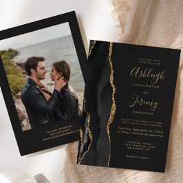 Moderne schwarze Gold-Achat-Foto-Dunkle Hochzeit Einladung