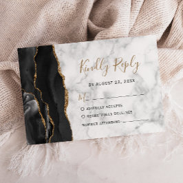 Moderne schwarze Gold-Achat-Marmor-Hochzeit RSVP Karte