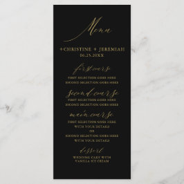 Moderne Schwarze Gold Elegante Script Hochzeit Menükarte
