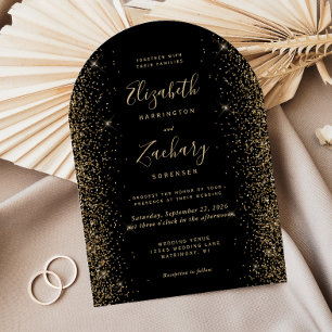 Moderne schwarze Gold-Glitter-Kanten-Bogen-Hochzei Einladung