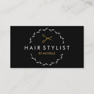 Moderne schwarze Gold-Haarstylist-Terminierungskar Visitenkarte