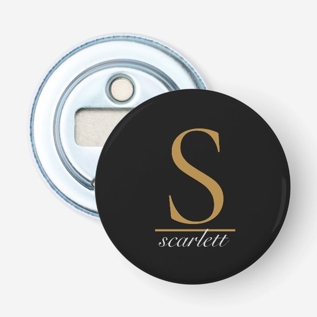 Moderne Schwarze Gold Monogram Elegante Feminine S Flaschenöffner (Vorderseite)