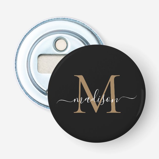 Moderne Schwarze Gold Monogram Elegante Feminine S Flaschenöffner (Vorderseite)