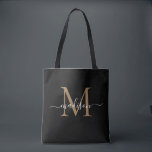 Moderne Schwarze Gold Monogram Girly Feminine Scri Tasche<br><div class="desc">Moderne Black Gold Monogram Girly Feminine Script Name Initial Tote Bag</div>