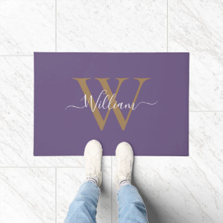 Moderne schwarze Gold-Monogramm-Schriftname Fußmatte