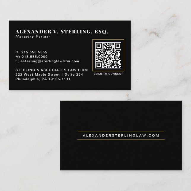 Moderne schwarze Gold-QR-Code-Luxus-Professionell Visitenkarte (Vorne/Hinten)