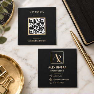Moderne schwarze Gold-QR-Code-Quadrat-Geschäftskar Quadratische Visitenkarte