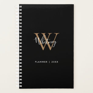 Moderne schwarze Gold-Schriftzug-Name Monogramm 20 Planer