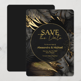 Moderne schwarze Gold tropische Hochzeit retten da Einladung