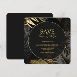 Moderne schwarze Gold tropische Hochzeit retten da Einladung