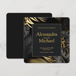 Moderne schwarze Gold tropische Hochzeit rettet di Einladung