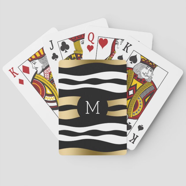 Moderne schwarze Gold- und Weißzebrastreifen Spielkarten (Rückseite)