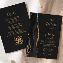Moderne schwarze Goldachat-Dunkle QR-Code-Hochzeit