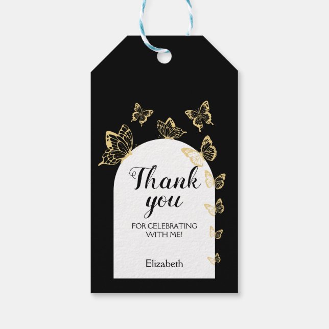 Moderne Schwarze Goldbarren Schmetterlinge fabelha Geschenkanhänger (Rückseite)