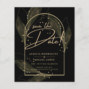 Moderne schwarze Goldblätter Hochzeit "Save The Da Flyer