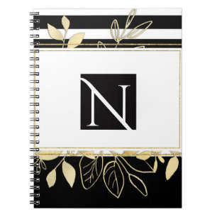 Moderne schwarze goldene botanische Glamour Chic E Notizblock