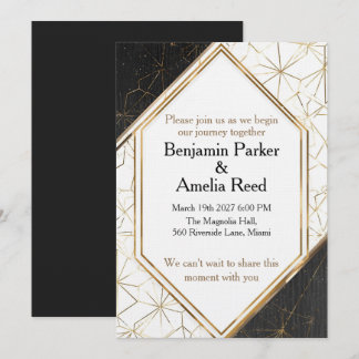 Moderne schwarze goldene geometrische Hochzeitsein Einladung