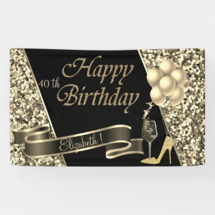 Moderne schwarze goldene Glitterballons, Glas, Hig Banner