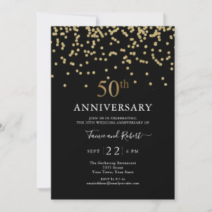Moderne schwarze Goldene Hochzeit 50. Hochzeitsjub Einladung