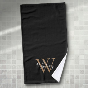 Moderne schwarze goldene Monogramm Elegante Schrif Handtuch