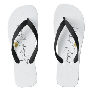 Moderne schwarze goldene Monogramm-Schriftart stil Flip Flops