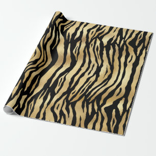 Moderne schwarze goldene Schimmer-Tiger-Streifen-G Geschenkpapier