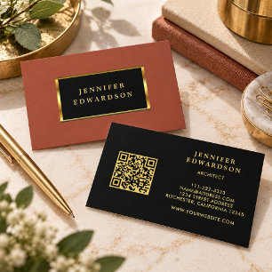 Moderne schwarze goldene Terrakotta-QR-Code profes Visitenkarte