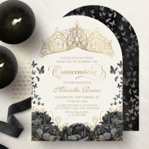 Moderne schwarze goldene Tiara-Krone Quinceanera