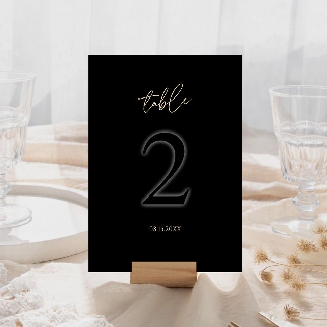 Moderne Schwarze Goldene Tischnummer 2 Minimalisti (Modern Black Gold Table Number 2 Minimalist Luxury)