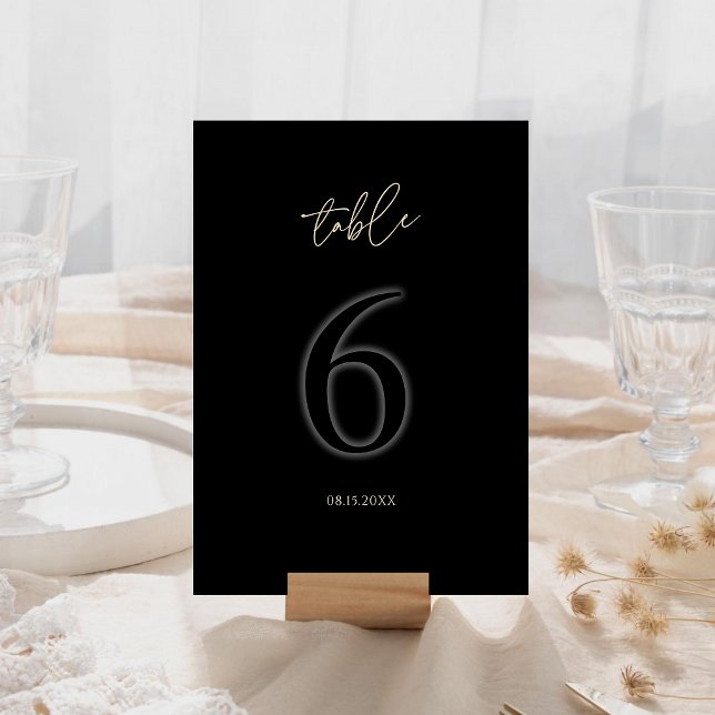 Moderne Schwarze Goldene Tischnummer 6 Minimalisti (Modern Black Gold Table Number 6 Minimalist Luxury)