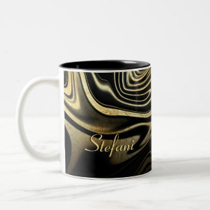 Moderne schwarze Goldmarmor-Glitter Zweifarbige Tasse