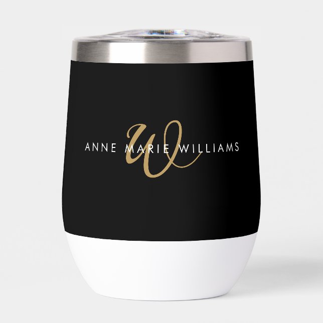 Moderne schwarze Goldschrift-Monogramm (Vorderseite)