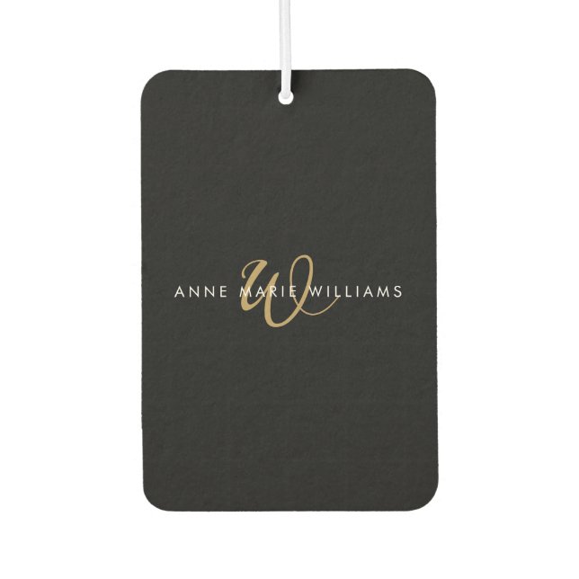 Moderne schwarze Goldschrift-Monogramm Autolufterfrischer (Vorderseite)