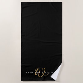 Moderne schwarze Goldschrift-Monogramm Strandtuch