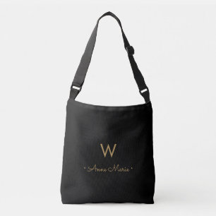 Moderne schwarze Goldschrift-Monogramm Tragetaschen Mit Langen Trägern