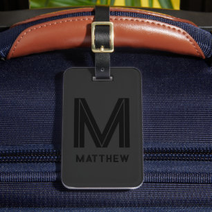 Moderne schwarze graue personalisierte Monogramm-I Gepäckanhänger
