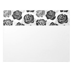 Moderne schwarze graue weiße Rosenblumenmuster Notizblock