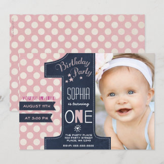 Moderne schwarze Halbpension Pink Dot Erster Gebur Einladung