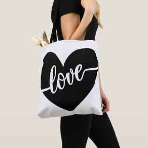 Moderne schwarze Herz-Liebe-Schrift Valentine Tasche