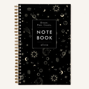 Moderne schwarze himmlische Motivation Notizbuch