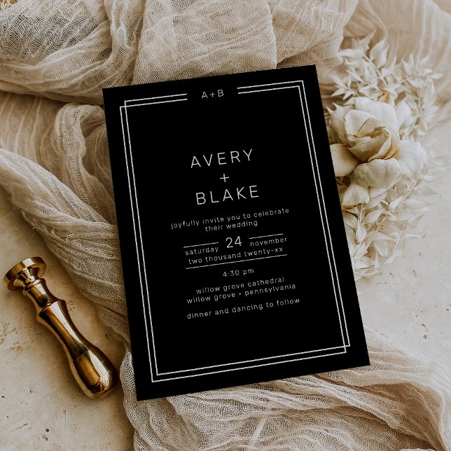 Moderne Schwarze Hochzeit - Einladung / AVERY Suit (Modern Black Wedding Invitation / AVERY Suite)