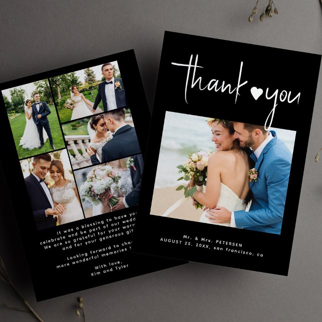 Moderne Schwarze Hochzeit im Foto Dankeskarte (Von Creator hochgeladen)