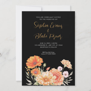 Moderne Schwarze Hochzeit in Orange und Pink Garde Einladung